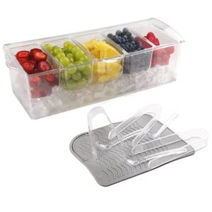 lot 8459 image: Ice Chilled Condiment Containers with Hinged Lid - Chilled Condiment Server with Lid, Clear Serving Tray