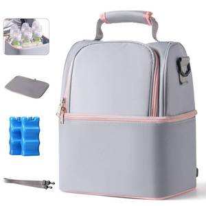 lot 8468 image: NCVI Breastmilk Cooler Bag with 2 Ice Pack, Breast Pump Bag with Cooler Fits 6 Bottles, Double Layer Breast Milk Baby Bottle Cooler Bag, for Travel, Nursing Mom Daycare, Work, Picnic (Grey)