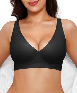 lot 8469 image: Wireless Pushup Bra for Women Comfortable Bras Full Support Comfy Seamless Bralettes No Underwire Tshirt Bra Deep V Black XXL