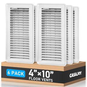 lot 8470 image: CASAJOY 6 Pack Floor Vents Floor Registers 4x10 inch,Heavy Duty Metal Floor Air Vent Covers for Home Floor Sidewall, Rust Proof Finish Registers Grilles & Vents(White)