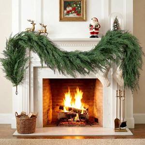 lot 8472 image: Christmas Cedar Garland Realistic - Cypress Decorations with Lights 6ft for Mantle Lighted Faux Pine Garlands for Xmas Home Decoration Indoor Stairs Railing 6 ft Fireplace Outdoor Prelit Door Decor
