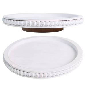 lot 8474 image: HPC Decor 12Inch Beaded Lazy Susan- Wooden Lazy Susan Organizer for Farmhouse Table Decor, Round Turntable for Table Cabinet,Countertop- Kitchen Turntable 360 Degrees Rotating Table Spinning Tray.