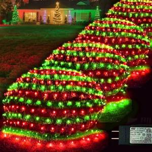 lot 8478 image: Christmas Net Lights Outdoor, 360 LED 21ft x 5ft Large Net Mesh String Lights 8 Modes, Twinkle Lights Connectable Plug in for Bushes Hedge Yard Garden Party Christmas Decor, Red and Green