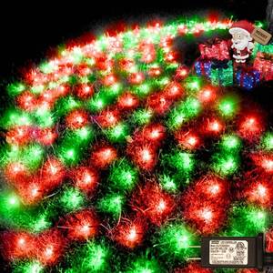 lot 8479 image: Lovelite 360LED Christmas Net Lights, 21ft x 5ft Mesh Lights Outdoor Green Wire 8 Modes Timer, Waterproof Connectable String Lights for Bushes Xmas Tree Garden Holiday Party Decor - Red Green