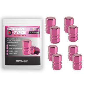 lot 8480 image: Performore 8 pcs Tire Valve Caps Heavy-Duty Stem Covers Universal Car Wheel Aluminum Tire Valve Stem Caps Dust Cover for Cars, SUVs, Bikes, Bicycles, and Motorcycles (Pink)