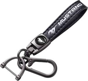 lot 8491 image: DEXBEXS Genuine Leather Car Key Chain Compatible with Ford Mustang Keychain Key ring Accessories for Man and Woman Black