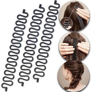 lot 8492 image: 3 Pcs Hair Braiding Tool Roller With Hook Magic Hair Twist Styling Bun Maker DIY Hair Style Accessories Black