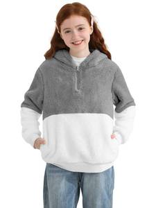 lot 8499 image: AlisOker Girls 14 Zip Up Fuzzy Fleece Pullover Hoodies Casual Loose Sweatshirt with Pockets Sherpa Hooded Outwear Coat