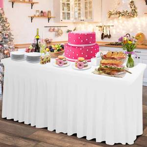lot 8536 image: Rinpon Thick 2 in 1 Spandex Table Skirt and Cover 8ft, Rectangle Fitted Tablecloth with Pleated Skirt, Wrinkle Free Rectangular Table Cloth for Banquets and Vendor Event (White, 963029)