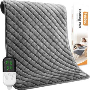 lot 8538 image: King Size Heating Pad for Back Pain 32x24 Extra Large Electric Heating Pad for Period Cramps Relief &amp Body Neck Shoulder Auto Shut Off Heat Pad Temperature Settings Machine Washable Gray NEEDS WASHED