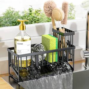 lot 8541 image: Cisily Sink Caddy Sponge Holder for Kitchen with Brush Holder and Stainless Steel Self Drain Tray, Rustproof Kitchen Sink Organizer for Sponge, Soap Dispenser Storage Accessories