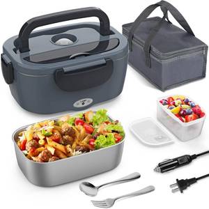 lot 8563 image: Vingud Electric Lunch Box for Adults, Heated Lunch Box Food Warmer, 80W 1.5L Portable Heating Lunchbox for MenWorkCarTruck, 12V 24V 110V