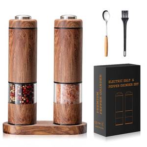 lot 8574 image: Electric Salt and Pepper Grinder Set, Automatic Salt and Pepper Grinder Set with Wood Base, Adjustable Coarseness, LED Light, One Handed Operation Electric Salt and Pepper Shakers(Wood Grain)