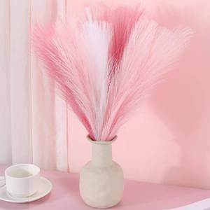 lot 8584 image: SeptCat 17 Pampas Grass Pink White Decor Faux Dried Fluffy Fake Small Light Pink Pompas Artificial Pompous Short Stems Bouquet Flower Vase Filler Home Wedding Room Wall Decoration
