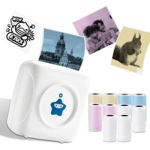 lot 8585 image: vretti Sticker Printer - TP2-Y Mini Portable Thermal Printer with Rolls Thermal Paper, Inkless Sticker Maker Machine Bluetooth Mini Pocket Printer for iPhone, Study Graphics, Photos, Students