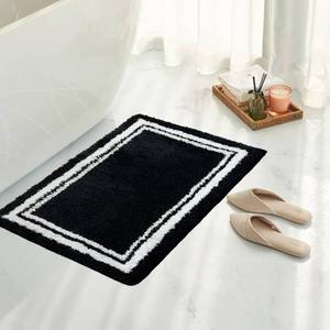 lot 8588 image: Tititex Luxury Black White Frame Line Bathroom Rug, 24x36 inch Extra Soft and Absorbent Microfiber Bath Rugs, Non-Slip Plush Shaggy Bath Carpet, Bath Mats for Bathroom Floor, Tub and Shower