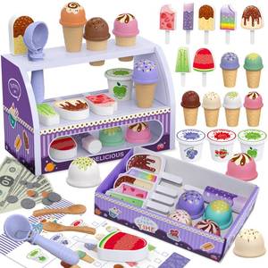 lot 8595 image: FENYAN Ice Cream Play Set, Pretend Play Store for Toddlers 3-5, Various Flavors Popsicle Ice Cream Counter Shop with Menu & Fake Money, Preschool Ice Cream Toys for Kids 3-8 Girls Birthday Gift