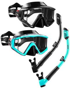lot 8601 image: Aegend 2 Pack Snorkeling Gear for Adults, Dry Snorkel Set Panoramic View Enhanced Anti-Leak and Anti-Fog Technology, Adjustable Strap for Snorkeling Scuba Diving Swimming with Mesh Bag