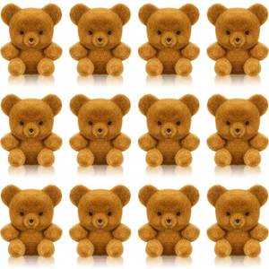 lot 8612 image: Hungdao 12pcs Mini Flocked Bears Tiny Bear Stuffed Miniature Decorations for Birthday Cake Wedding Decor Party Favor Supplies Bag Charm DIY Accessory 1 Inch(Light Brown)