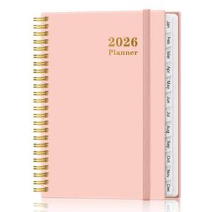 lot 8614 image: 2026 Planner - Weekly and Monthly Calendar Planner from Jan 2026 - Dec 2026, Planner 2026 Spiral Bound with 12 Monthly Tabs, Inner Pocket, Perfect for School Office Supplies, 6.4 x 8.5, Pink