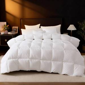 lot 8623 image: DROVAN Goose Feather Down Fiber Comforter Twin Size - 100% Cotton Duvet Insert with 8 Corner Loops - Luxurious All-Season Hotel Collection, 68x90 Inch