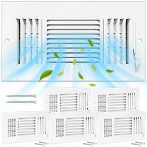 lot 8624 image: 6 Pcs 10x6 Inch Ceiling Vent Register for Home, White 3 Way Sidewall Solid Steel Wall Air Vent Registers AC Ceiling Vent Return Covers, Interior Size 10 x 6 Inch