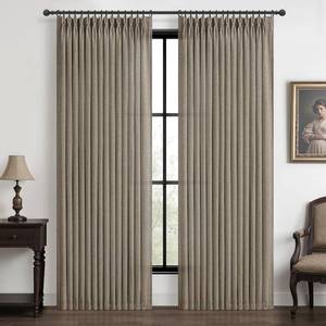 lot 8625 image: Pinch Pleated Extra Wide Bedroom Curtains 70 x 84 Inches Long 2 Panels Set, Memory Trained Dark Flax Linen Blend Semi Sheer Farmhouse Light Filtering Privacy Windows Drapes for Living Room 7 FT Length