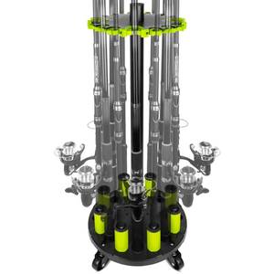 lot 8630 image: Hikeen Fishing Rod Holder, Fishing Pole Holders for Garage, Rod Rack Holds Up to 20 Rods with Rolling Wheels, Fishing Gear Equipment Storage Organizer, Fishing Gifts for Men