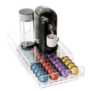 lot 8633 image: BXINREDA Acrylic Coffee Pod Organizer for Nespresso Vertuo Pod Holder 40 Pods Clear Vertuo Pod Storage Drawer (1 Tier) (Clear)