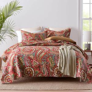 lot 8636 image: ENASAL Cotton Bedspread Quilt Sets Reversible Bedding Coverlet Sets Comforter, Floral Paisley Bedspread (Red, Queen Size)