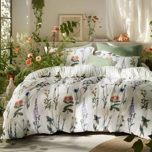 lot 8639 image: Bedsure Comforter Set Queen Size - Cute Floral Bedding Comforter Set, 3 Pieces, 1 Soft Reversible Coconut White Botanical Flowers Comforter and 2 Pillow Shams