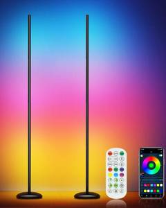 lot 8641 image: Vexinat Corner Floor Lamp - 2 Pack LED Corner Lamp with AppRemoteButton Control, Smart LED Floor Lamp with Music Sync and 16 Million Colors, Color Changing Standing Lamp for Living Room, Bedroom