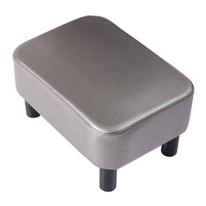 lot 8642 image: IBUYKE 16.54 Small Footstool, PU Faux Leather Step Stool, with Padded Seat Pine Wood Legs and Padded Rectangular Stool, for Bedroom, Gray RF-BD211
