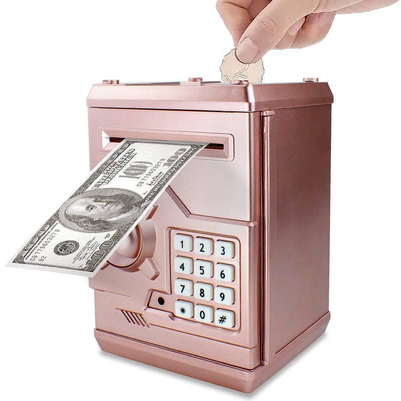 lot 1671 image: Totola Piggy Bank Electronic Mini ATM for Kids Baby Toy, Safe Coin Banks Money Saving Box Password Code Lock for Children,Boys Girls Best Gift (Rose Gold)
