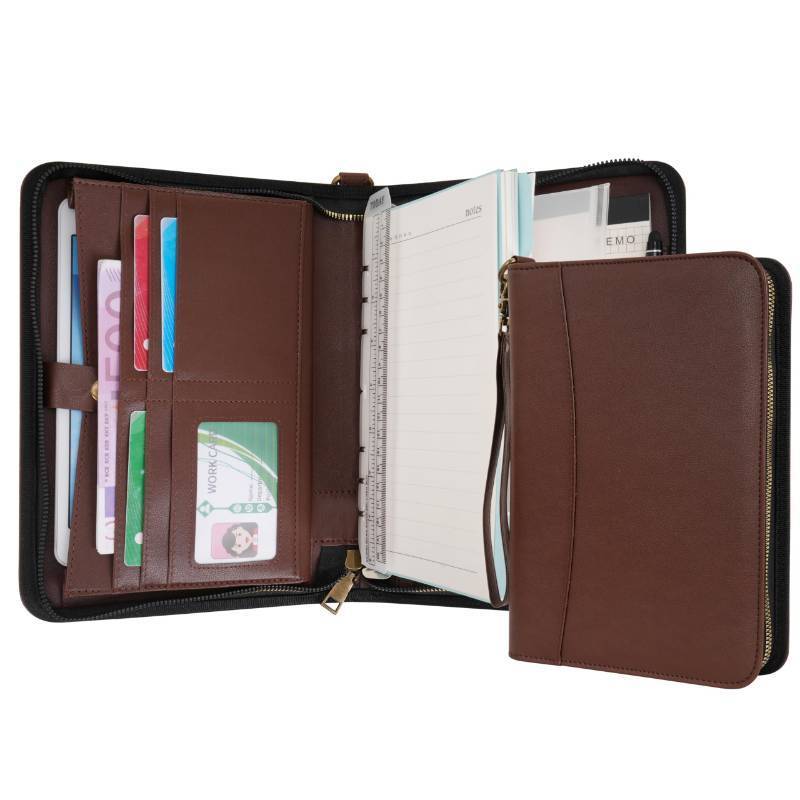 lot 1849 image: WASON Portfolio A5 Binder Journal with Zipper - Leather pu Writing Notebook Padfolio with Detachable Refillable Notebook, Legal Pad for Business Study and Travel Organizer (Coffee)