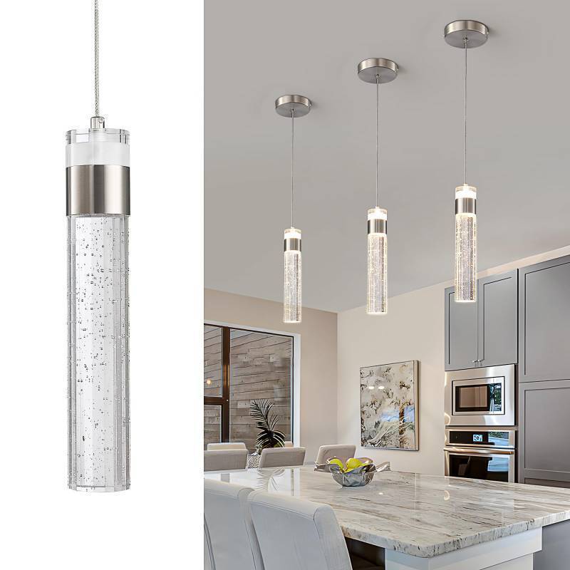 lot 2139 image: CCYCOL LED Pendant Lights Kitchen Island, Modern Brushed Nickel Bubble Crystal Hanging Pendant Light Fixtures, Mini Kitchen Pendant Lighting Over Island, 4000K (1Pack)