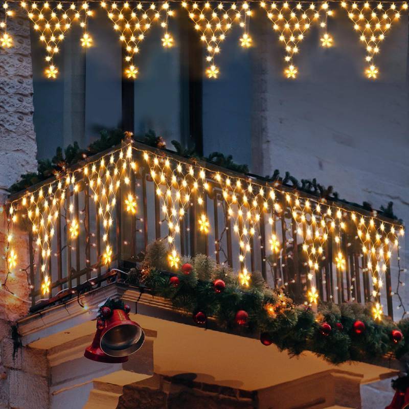 lot 2205 image: Ramadan Lights Outdoor Decorations 218 LED 13.8ft Star Curtain Fairy Lights with 12 Drops, Clear Wire LED String Light Decor with 8 Modes for Wedding Party Holiday Christmas Home Indoor Outdoor Decor