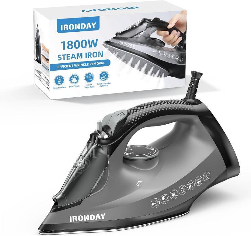 lot 2777 image: IRONDAY Steam Iron for Clothes, 1800W Powerful Steamer with 20.28oz Water Tank, Auto-Off, for All Fabrics
