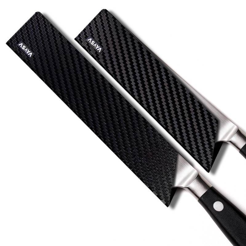 lot 4263 image: Asaya Professional Knife Edge Guards - Two Chef Blade Covers - 8.5 x 2 and 10.5 x 2 - Extra Strength, ABS Plastic and BPA-Free Felt Lining, non-Toxic and Food Safe - Knives Not Included (2 Piece L)