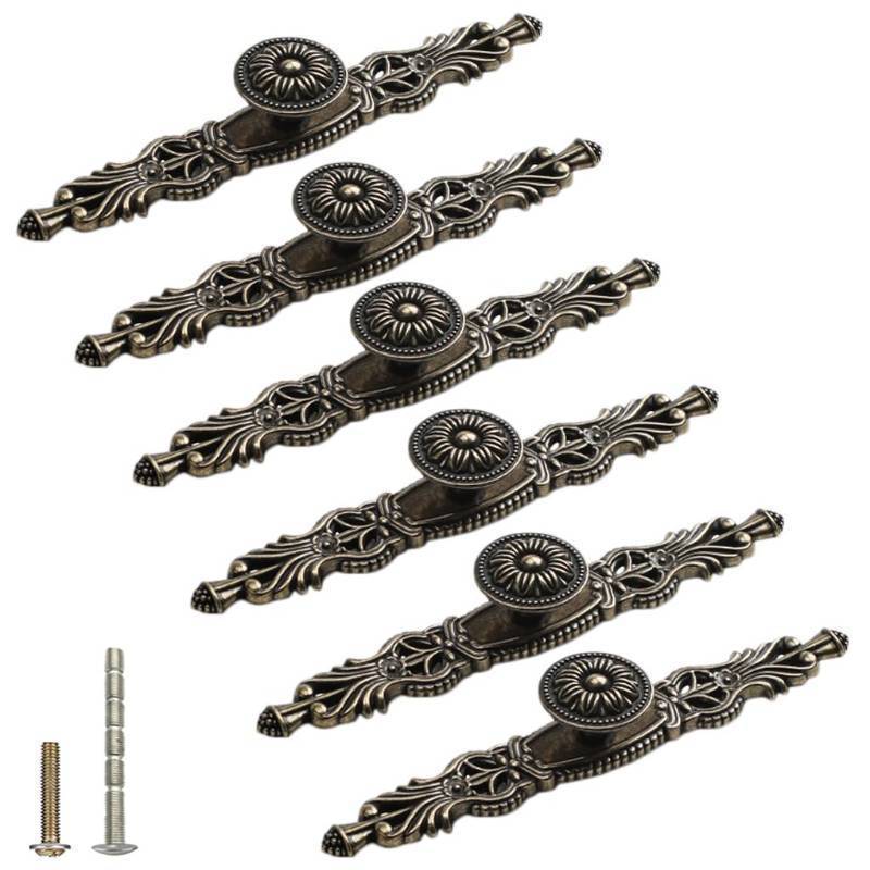 lot 7236 image: ESreake 6PCS Antique Bronze Cabinet Pulls with Plate,6.5 Long Vintage Zinc Alloy Handles Pulls Knobs for Drawer Furniture Door Bedroom Kitchen Cupboard with Screws (Small(6.5 L3.8 CC))