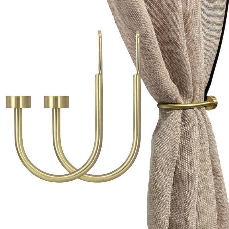lot 5045 image: Quality Curtain Holdbacks, Solid Steel Curtain Holdback with Disk Finial,Electroplate Finishes, Set of 2 Window Curtain Tieback Hooks,Brass Brushed