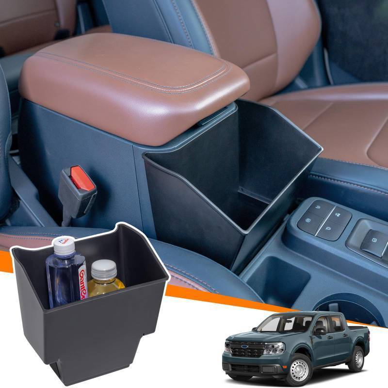 lot 5153 image: TOPINSTALL Console Storage Box Compatible with 2022-2026 Ford Maverick Accessories, Front Seat Armrest Box Large Capacity Center Console Organizer Multi-Function Cup Holder Insert Trash Can