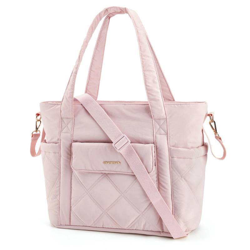 lot 5228 image: mommore Diaper Bag Tote, Small Baby Bag with Insulated Pockets, Lightweight Quilted Tote Bag for Mom with Stroller, Gym Bag with Yoga Strap for Work Nurse Travel