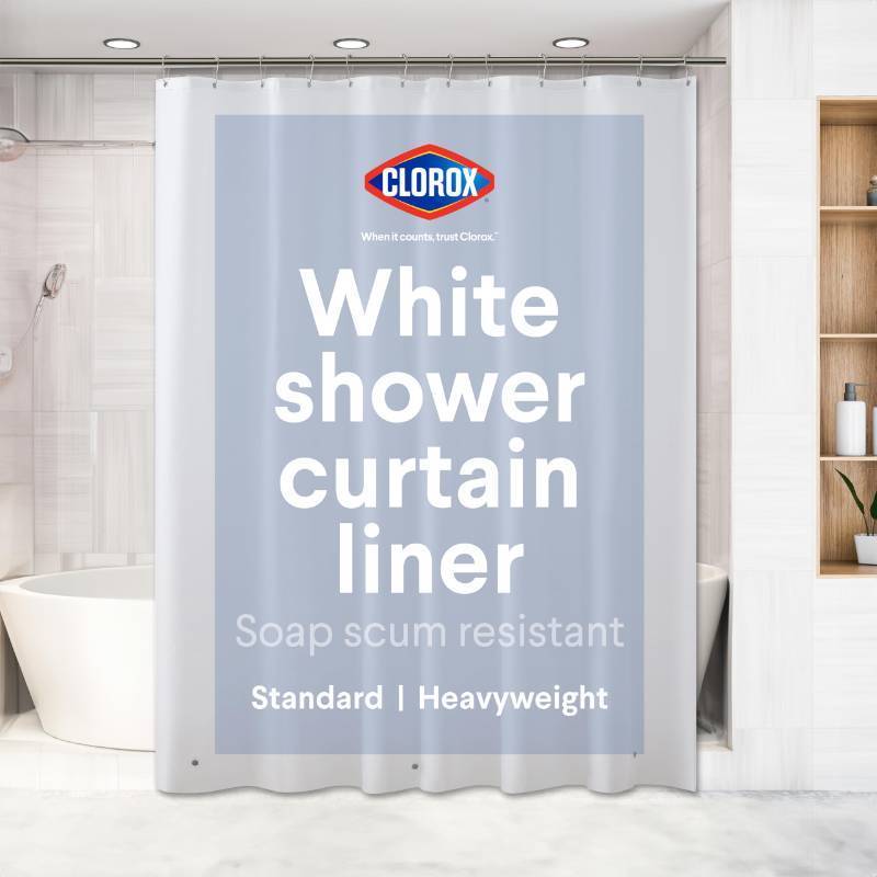lot 5652 image: CLOROX Shower Curtain Liner, Premium Lightweight Flexible Waterproof 8g PEVA for Bathroom with Weighted Magnets, Standard Size 72 x 72, White 1 Pack