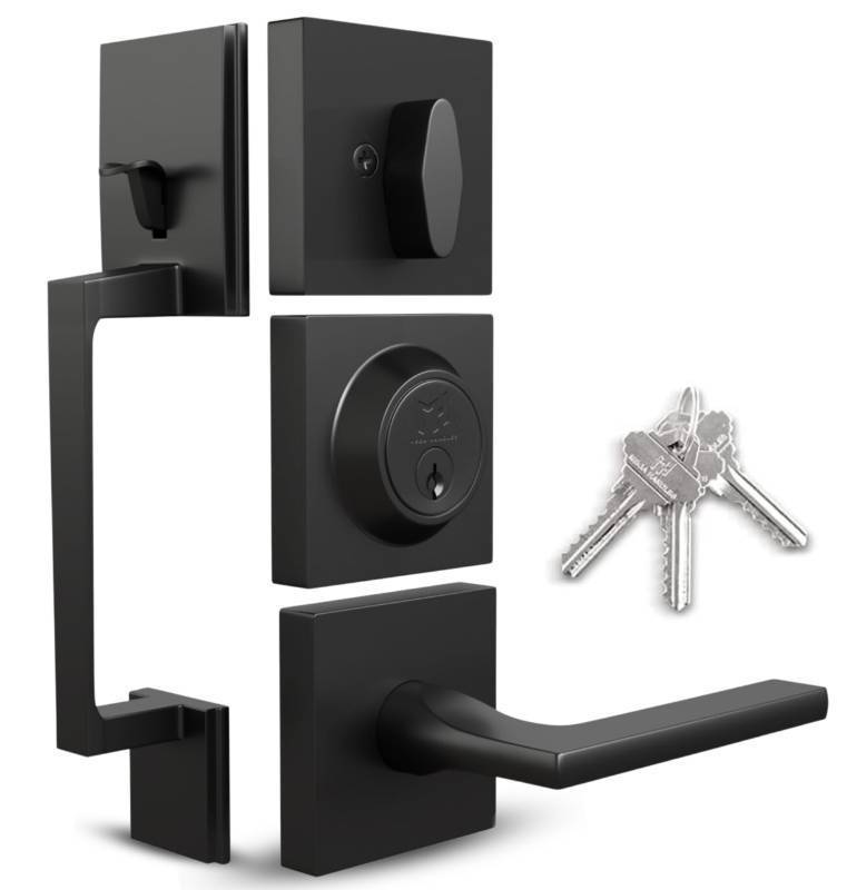 lot 5894 image: Mega Handles Modern Black Door Entrance Set