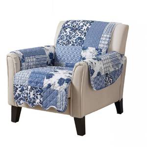 lot 8656 image: Great Bay Home Reversible Patchwork Chair Cover - Washable Slipcover Furniture Protector with Elastic Straps - Chair Cover for Dogs, Kids, and Pets - Box-Stitched Detail (Chair, Navy)