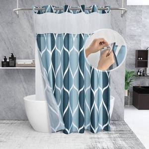 lot 8662 image: Yiatn No Hook Aegean Blue Shower Curtain with Snap in Fabric Liner Set - Hotel Style with See Through Mesh Top Window, Modern Geometric Waterdrop Design,Waterproof and Washable, 71x74 INCH