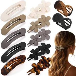 lot 8672 image: 12 Pcs Flat Hair Clips for Women, Lay Flat Claw Clips French Concord Hair Clips, 3 Styles No Slip Matte Claw Clips for Thin Thick Hair (Tortoiseshell)