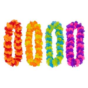 lot 8678 image: FreshDear 4pcs Hawaiian Flower Lei Garlands, Tropical Party Decorations, Multicolor Pack, Red Orange Yellow Blue Purple Pink