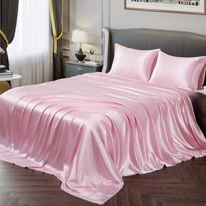 lot 8679 image: Vonty Satin Sheets Queen Size Silky Soft Satin Bed Sheets Pink Sheet Set, 1 Deep Pocket Fitted Sheet  1 Flat Sheet  2 Pillowcases